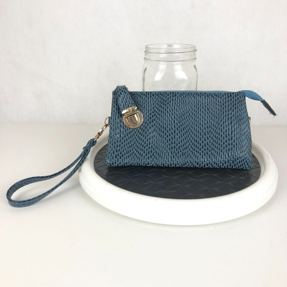 Olivia Miller Women's Blue Faux Leather Embossed Textured Wristlet Wallet